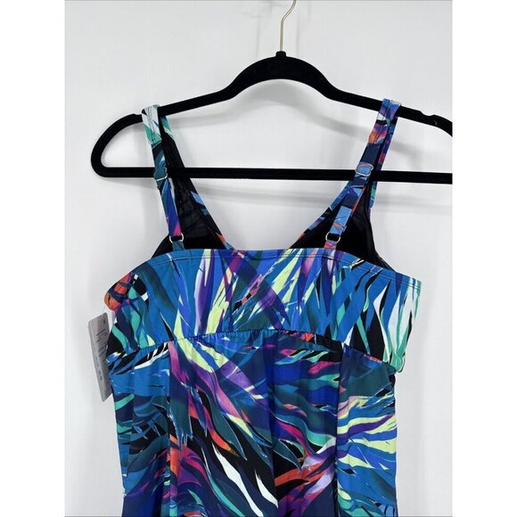 Swim Solutions Women's Size 18 Tropical Print Tummy Control Bow Front Swimdress - Picture 7 of 11